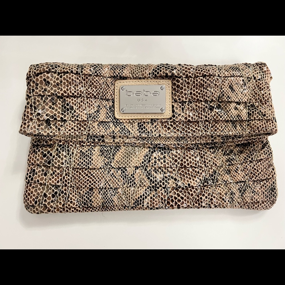 Bebe Python snake skin fold over clutch cream/beige/tan